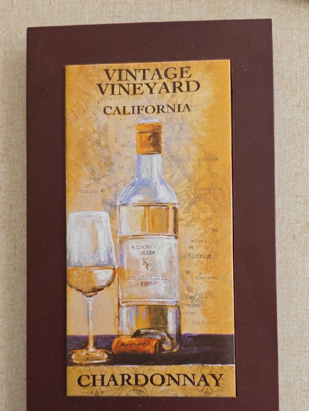 Vintage Vineyard California Chardonnay Wall Art - Yellow & Brown